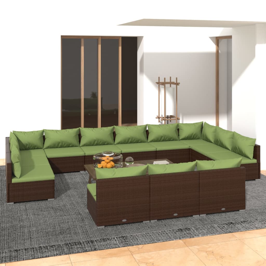 10-Tlg. Garten-Lounge-Set Mit Kissen Braun Poly Rattan