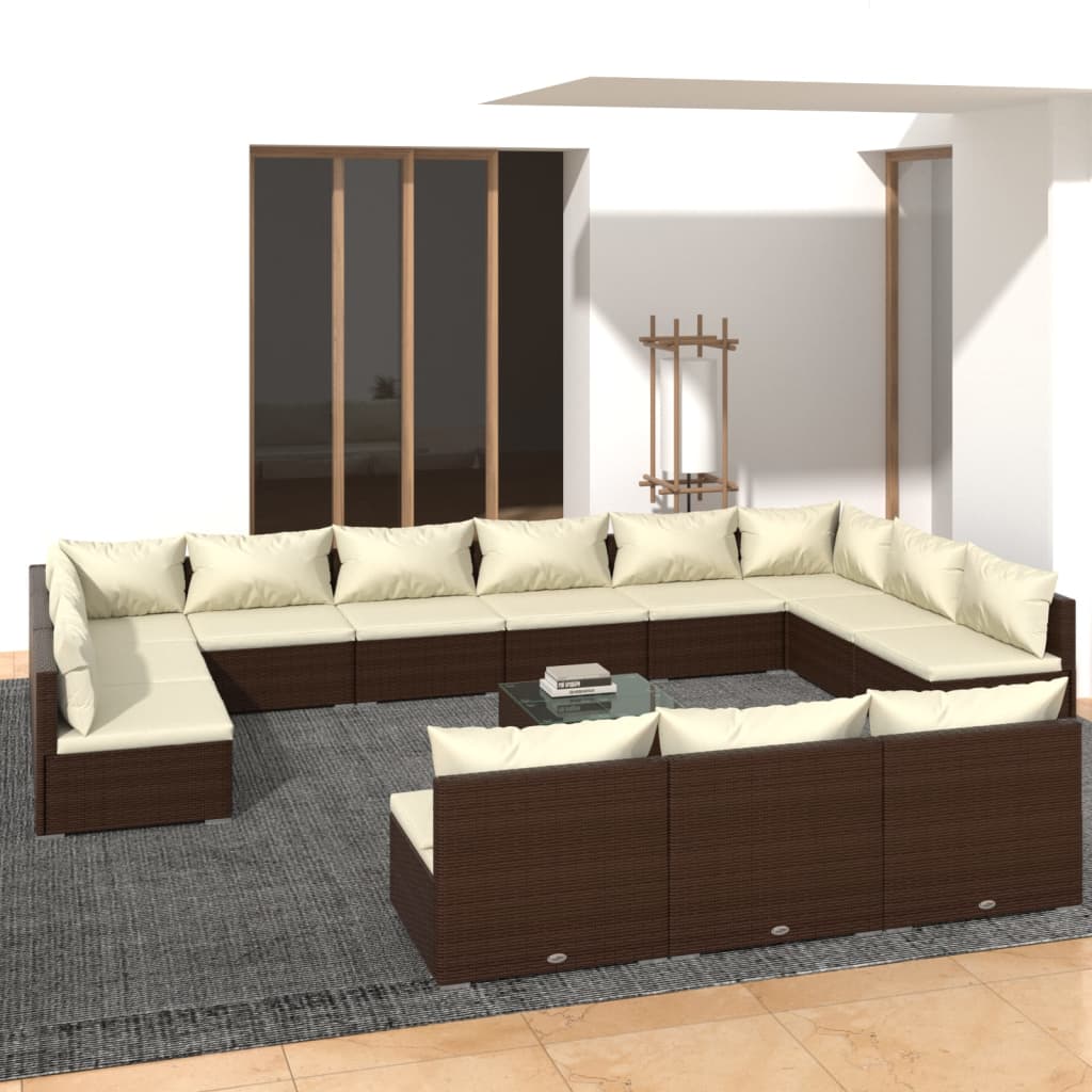 10-Tlg. Garten-Lounge-Set Mit Kissen Braun Poly Rattan