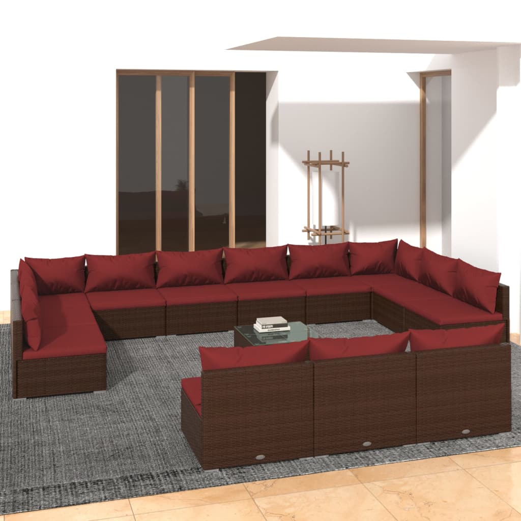 10-Tlg. Garten-Lounge-Set Mit Kissen Braun Poly Rattan