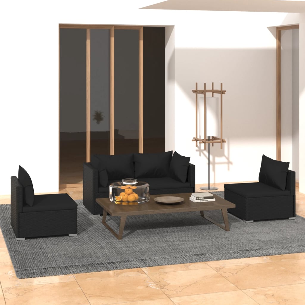 9-Tlg. Garten-Lounge-Set Mit Kissen Poly Rattan Schwarz