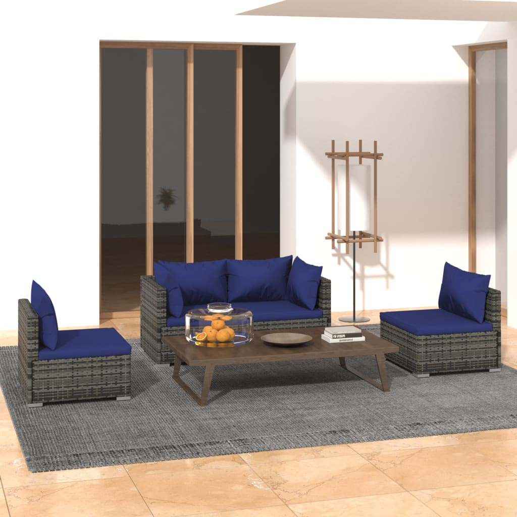 9-Tlg. Garten-Lounge-Set Mit Kissen Poly Rattan Schwarz