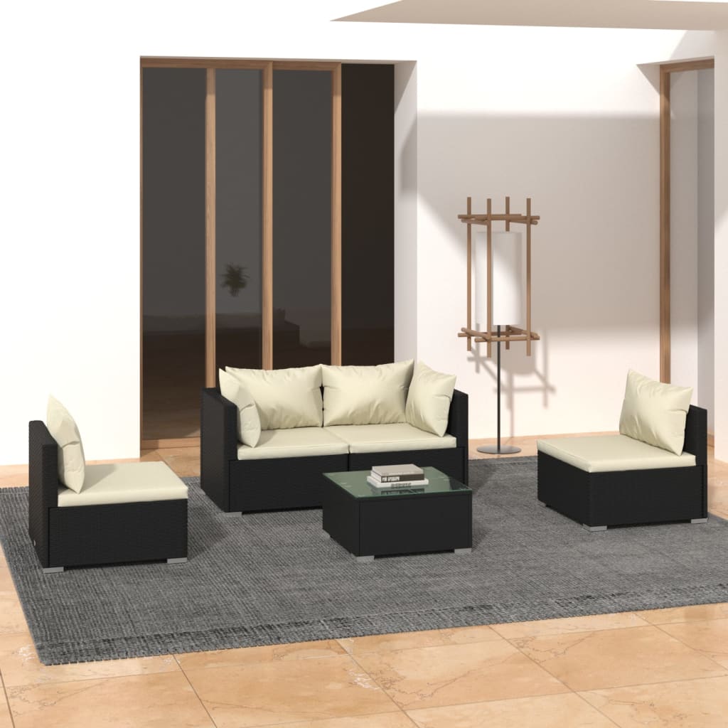 9-Tlg. Garten-Lounge-Set Mit Kissen Poly Rattan Schwarz
