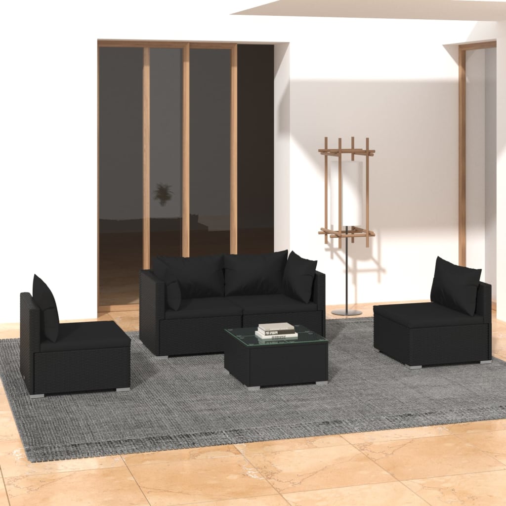 9-Tlg. Garten-Lounge-Set Mit Kissen Poly Rattan Schwarz