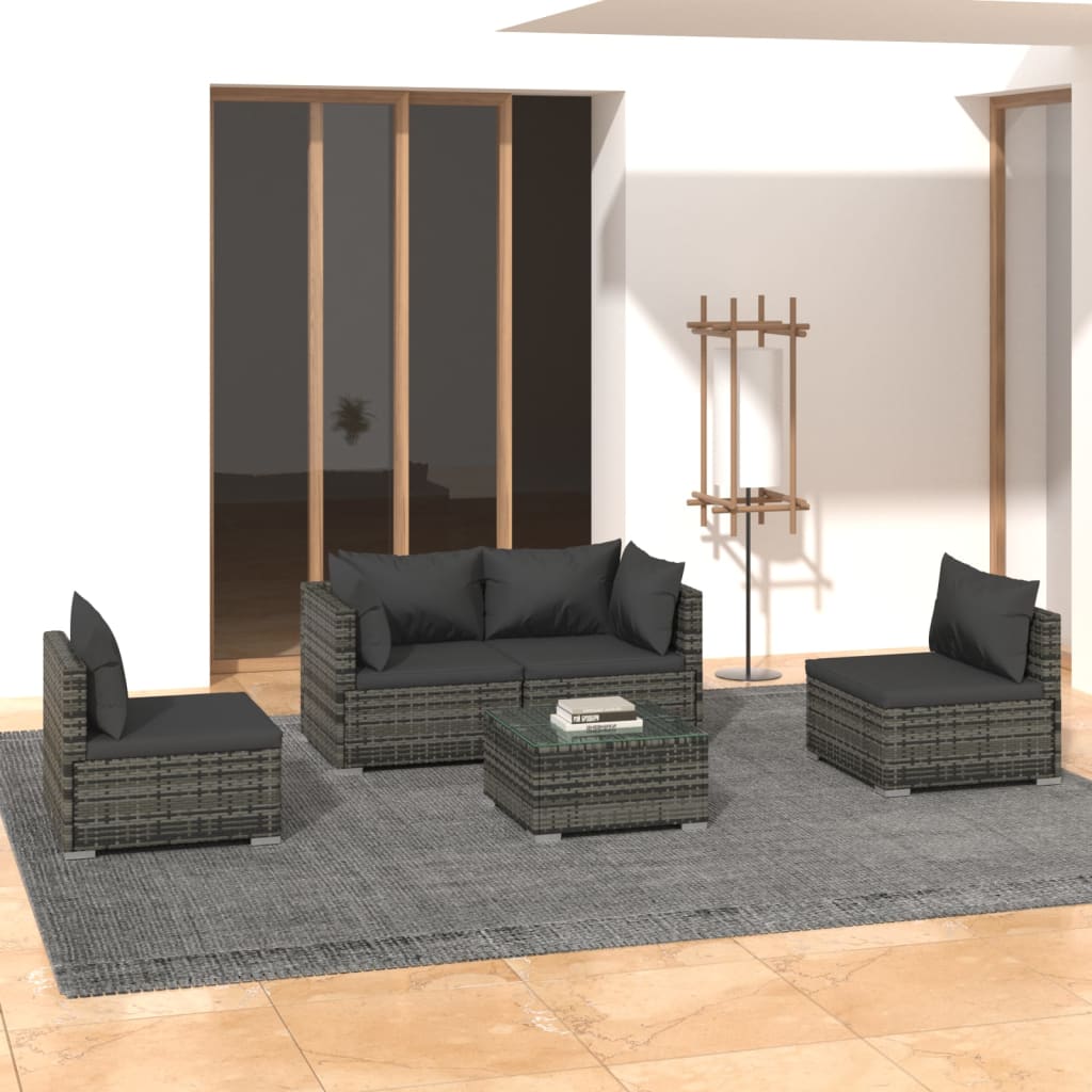 9-Tlg. Garten-Lounge-Set Mit Kissen Poly Rattan Schwarz