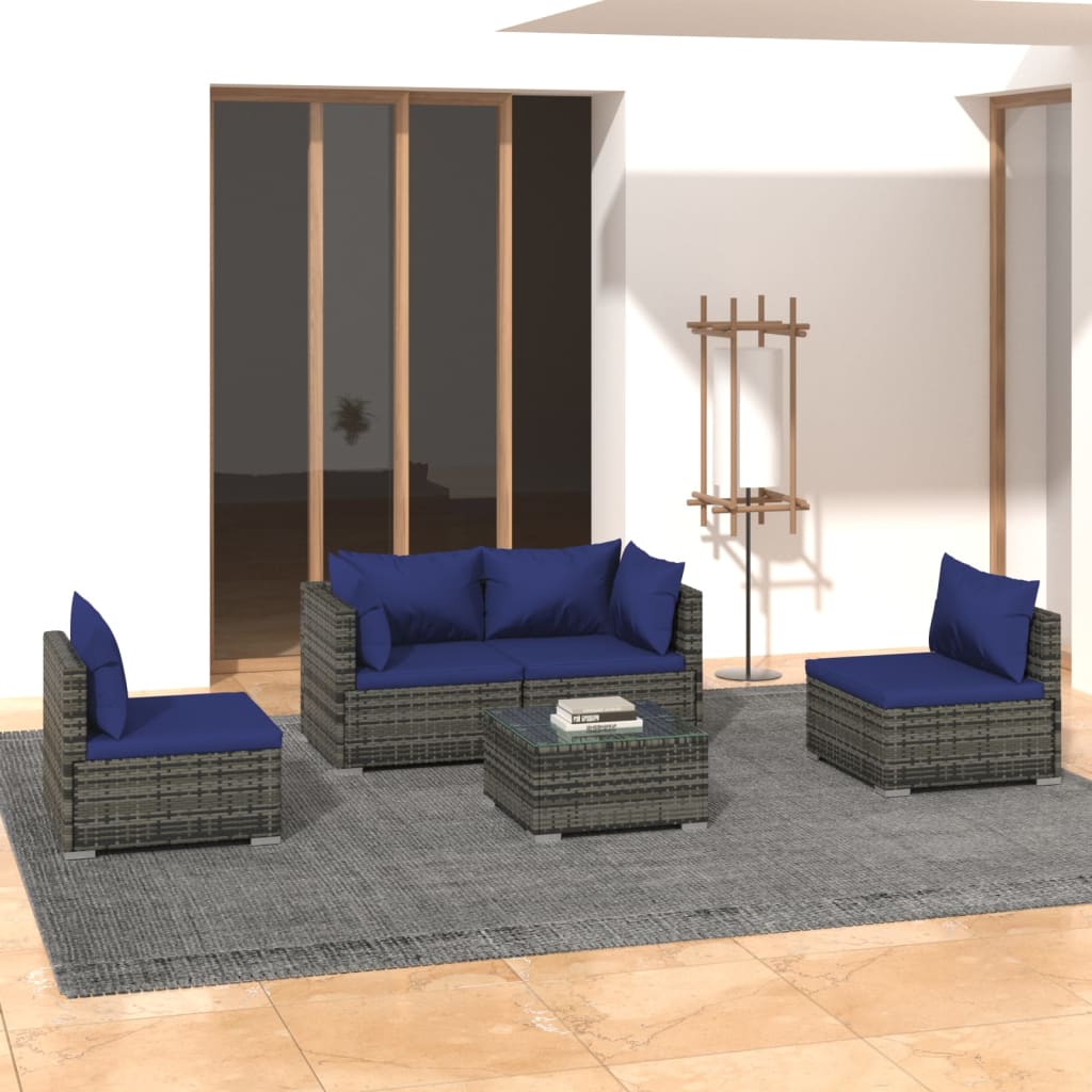 9-Tlg. Garten-Lounge-Set Mit Kissen Poly Rattan Schwarz