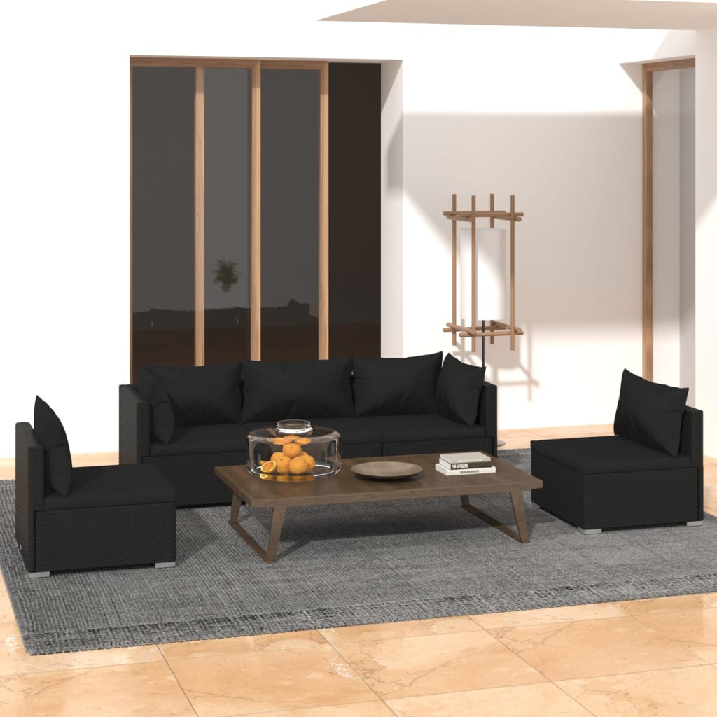 9-Tlg. Garten-Lounge-Set Mit Kissen Poly Rattan Schwarz