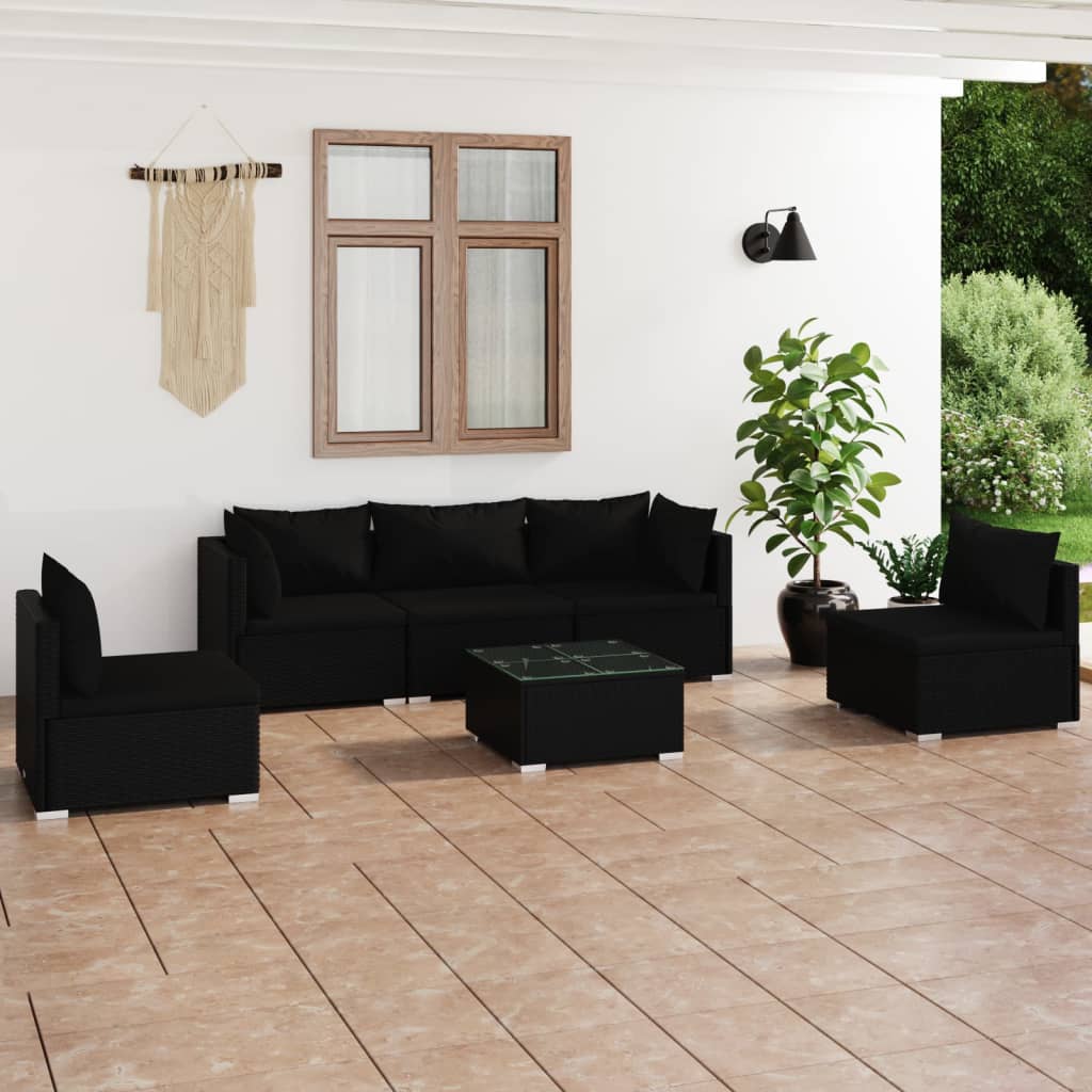9-Tlg. Garten-Lounge-Set Mit Kissen Poly Rattan Schwarz