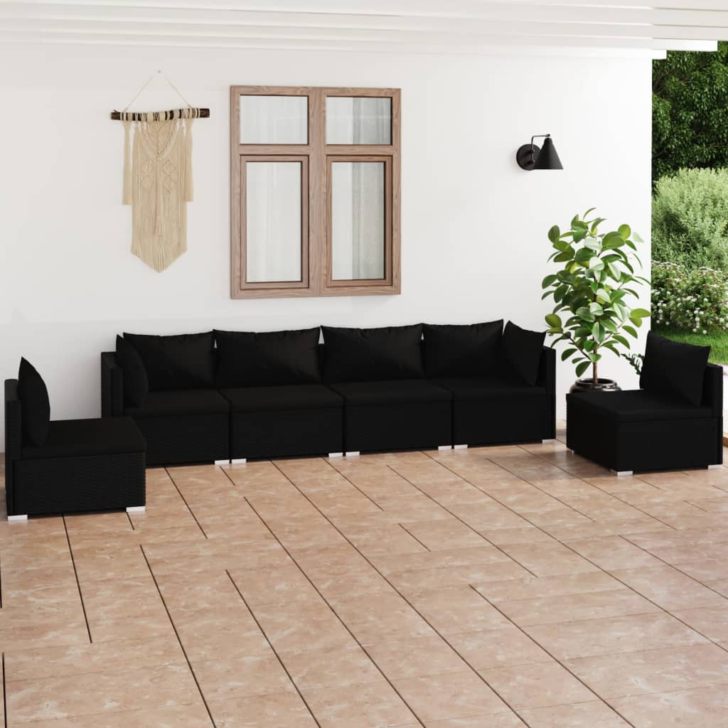 9-Tlg. Garten-Lounge-Set Mit Kissen Poly Rattan Schwarz
