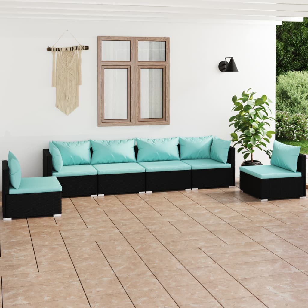 9-Tlg. Garten-Lounge-Set Mit Kissen Poly Rattan Schwarz