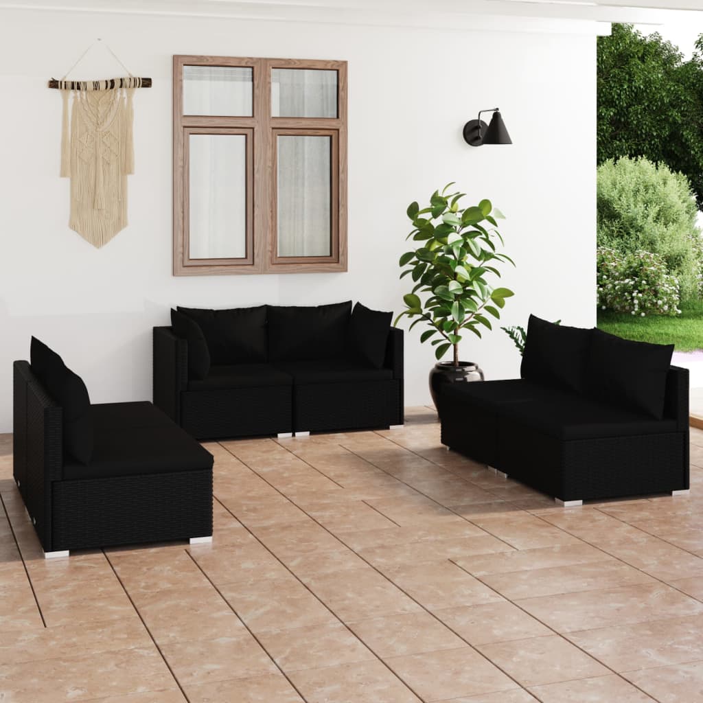 9-Tlg. Garten-Lounge-Set Mit Kissen Poly Rattan Schwarz