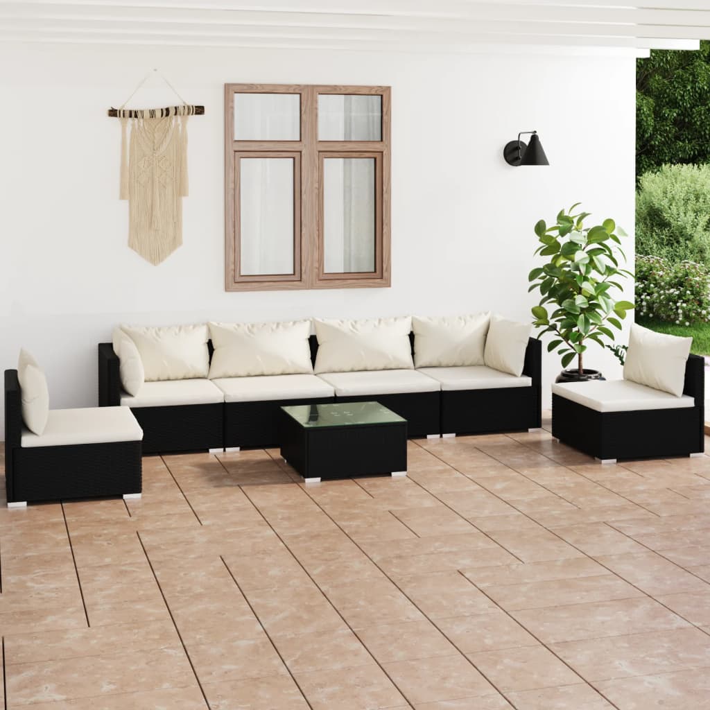 9-Tlg. Garten-Lounge-Set Mit Kissen Poly Rattan Schwarz