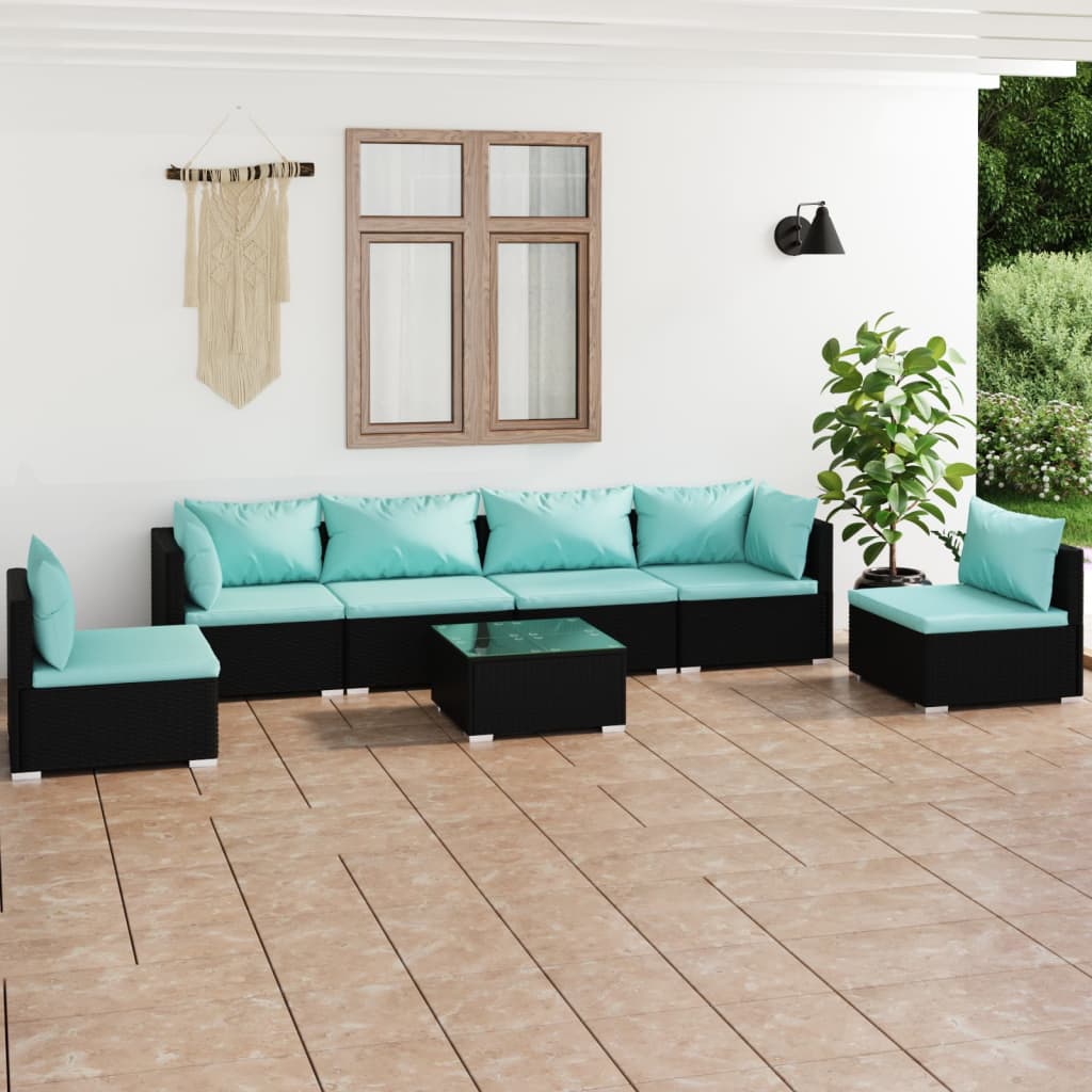 9-Tlg. Garten-Lounge-Set Mit Kissen Poly Rattan Schwarz