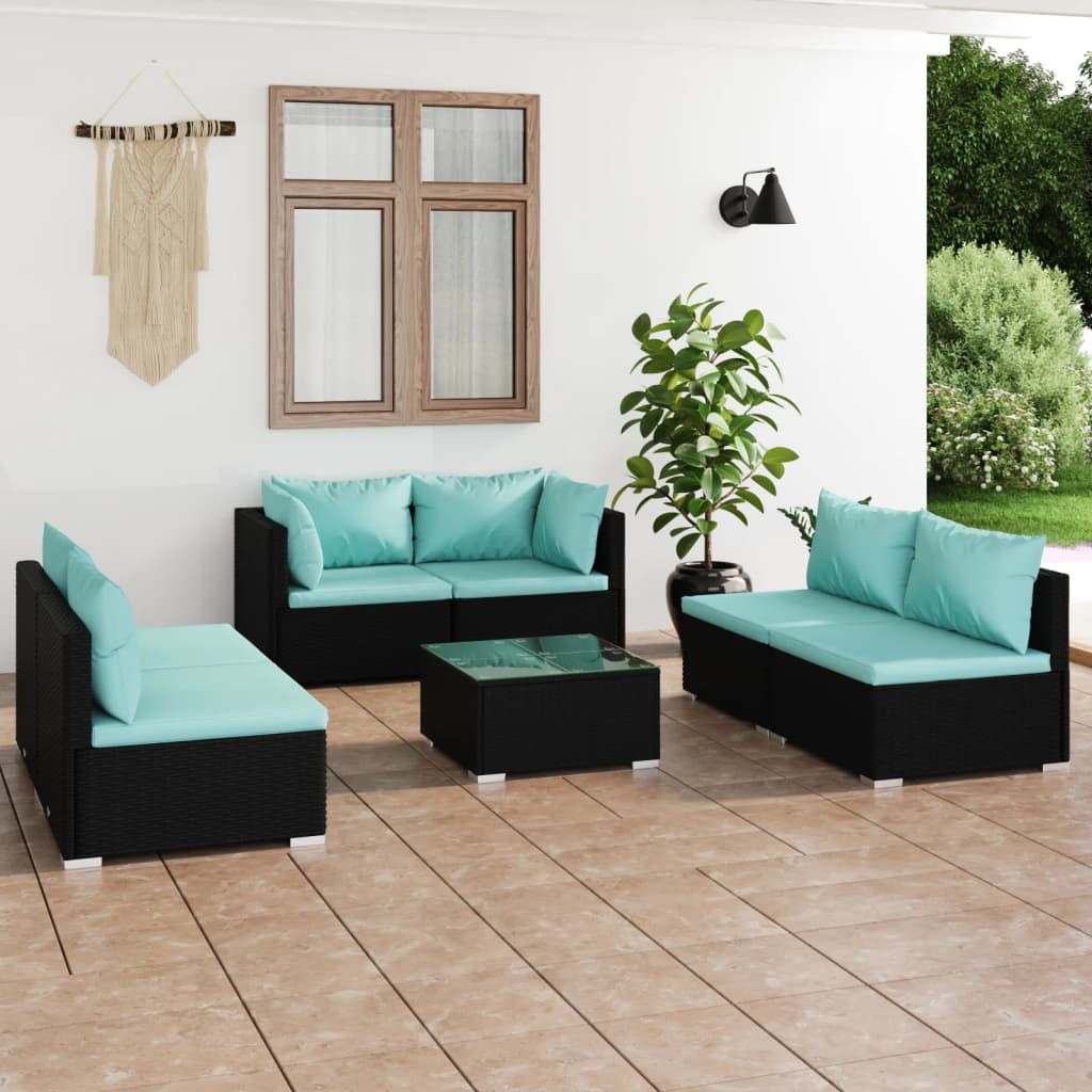 9-Tlg. Garten-Lounge-Set Mit Kissen Poly Rattan Schwarz
