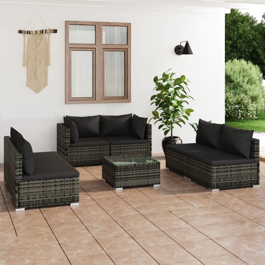 9-Tlg. Garten-Lounge-Set Mit Kissen Poly Rattan Schwarz