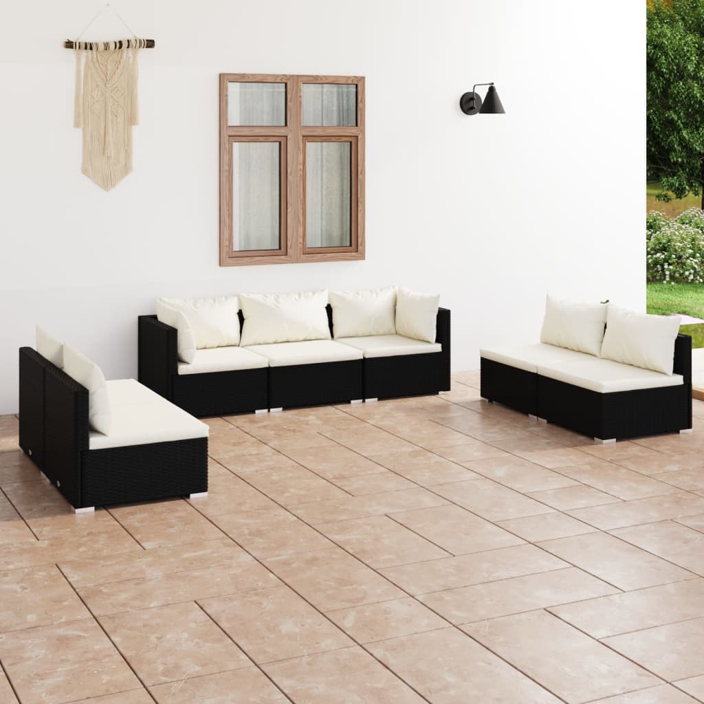 9-Tlg. Garten-Lounge-Set Mit Kissen Poly Rattan Schwarz
