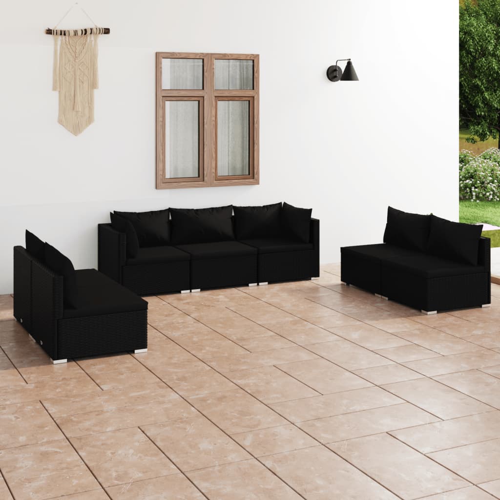 9-Tlg. Garten-Lounge-Set Mit Kissen Poly Rattan Schwarz