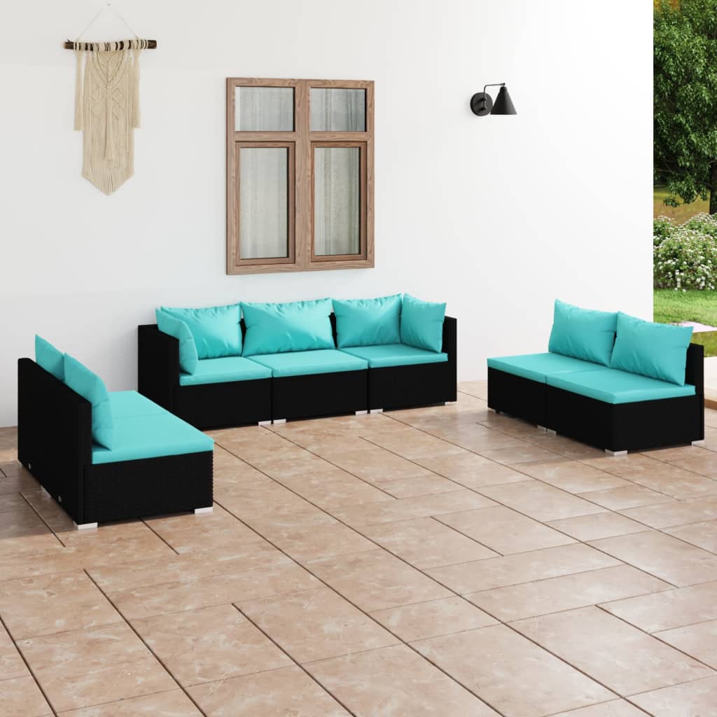 9-Tlg. Garten-Lounge-Set Mit Kissen Poly Rattan Schwarz