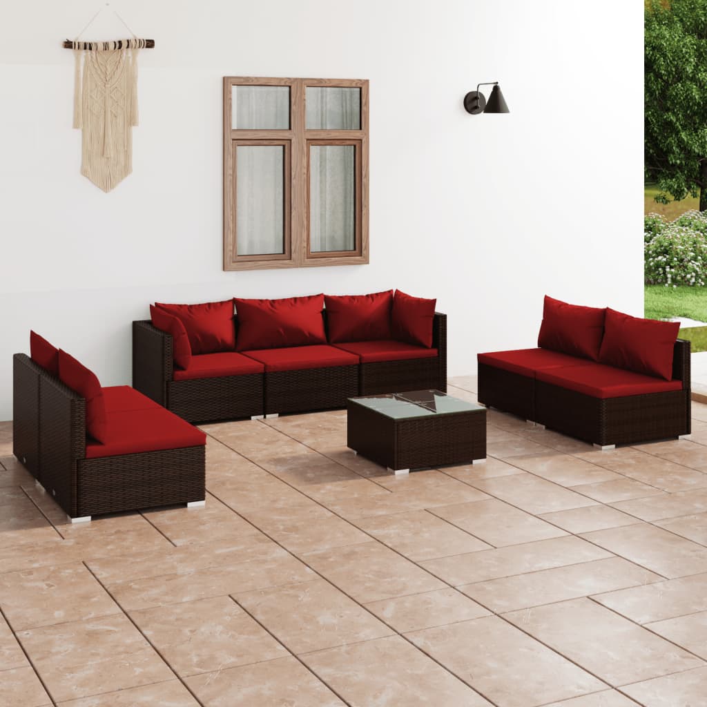 9-Tlg. Garten-Lounge-Set Mit Kissen Poly Rattan Schwarz