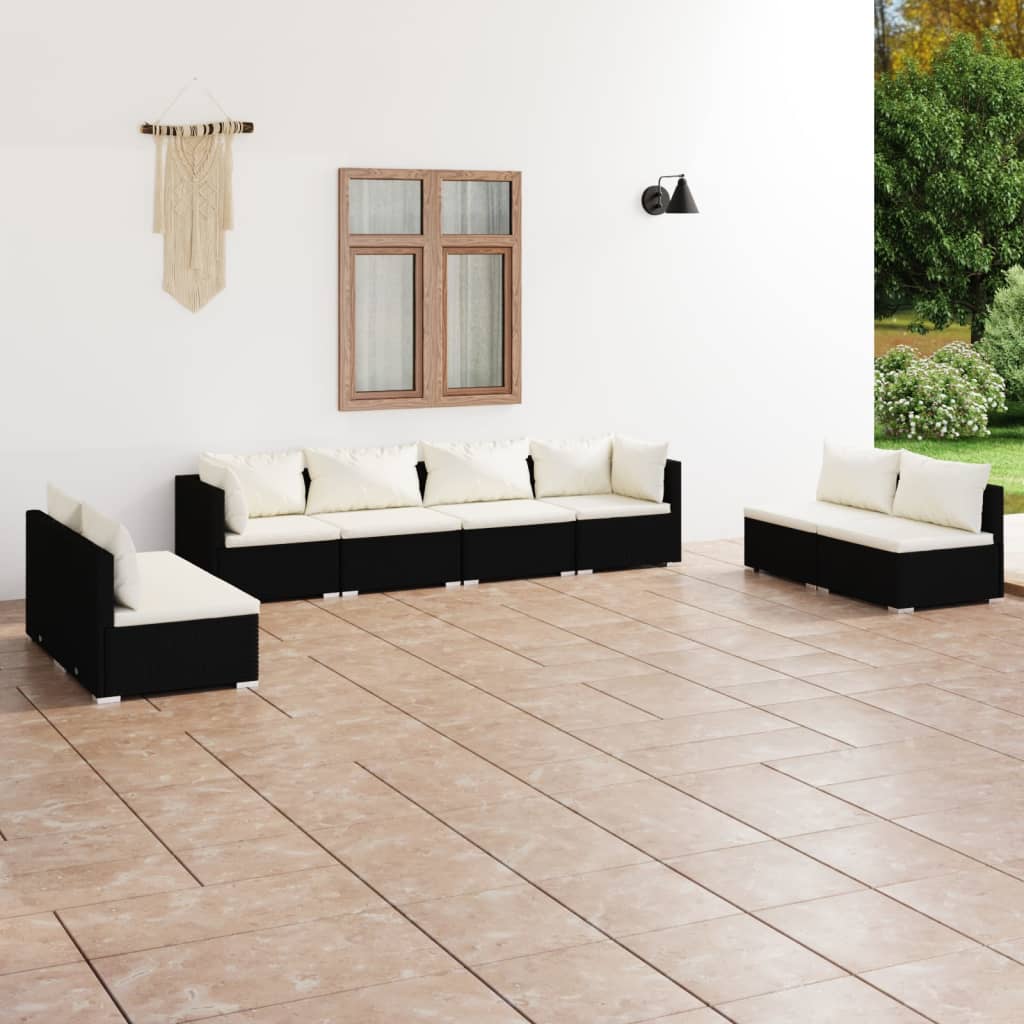 9-Tlg. Garten-Lounge-Set Mit Kissen Poly Rattan Schwarz