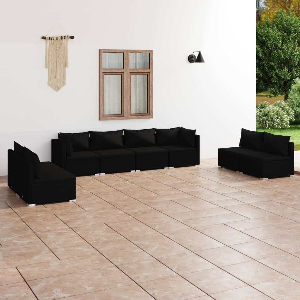 9-Tlg. Garten-Lounge-Set Mit Kissen Poly Rattan Schwarz