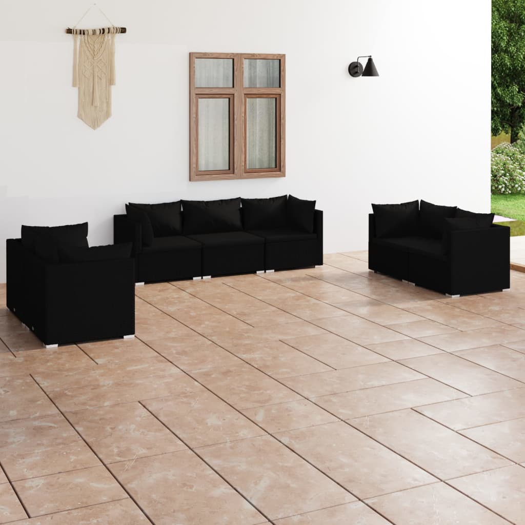 9-Tlg. Garten-Lounge-Set Mit Kissen Poly Rattan Schwarz
