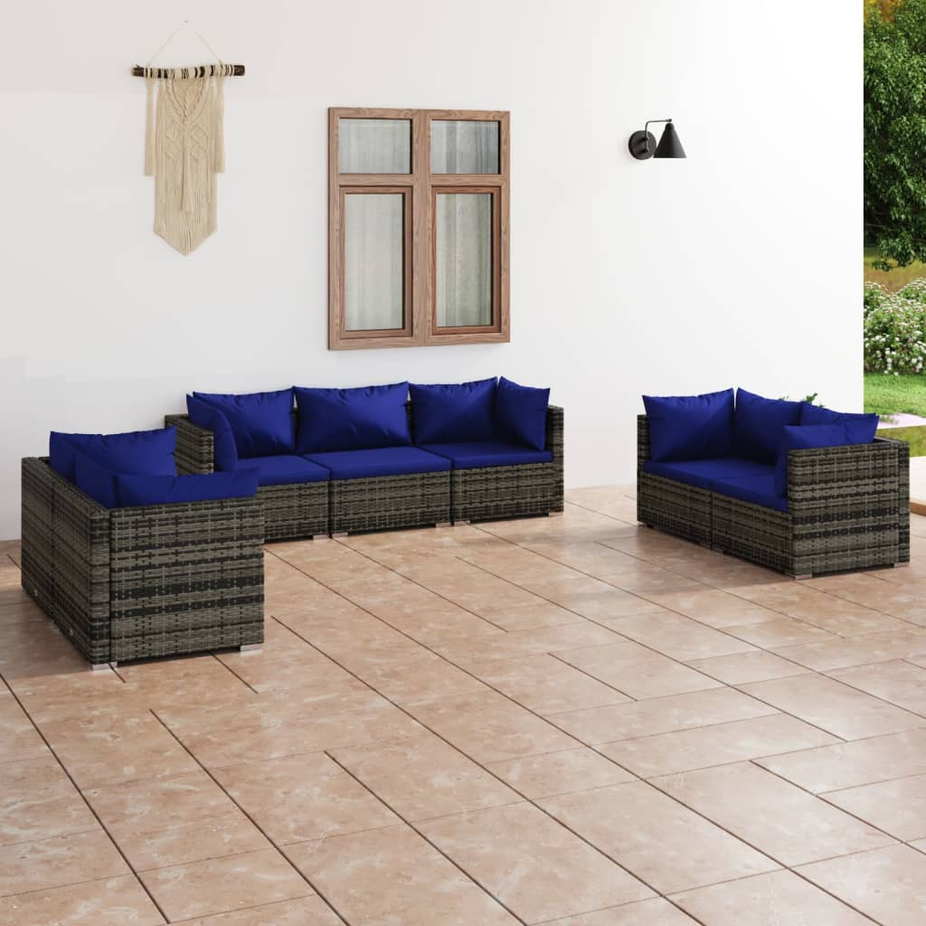 9-Tlg. Garten-Lounge-Set Mit Kissen Poly Rattan Schwarz
