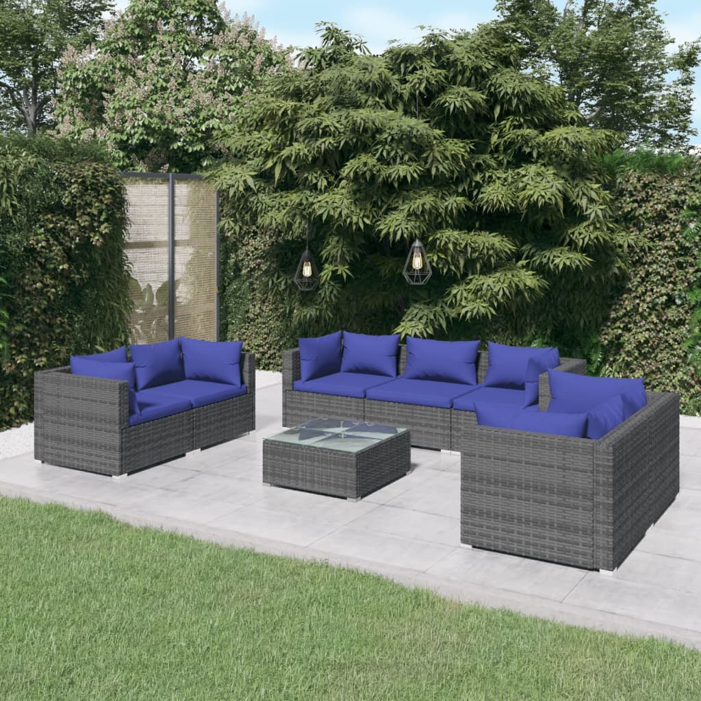 9-Tlg. Garten-Lounge-Set Mit Kissen Poly Rattan Schwarz