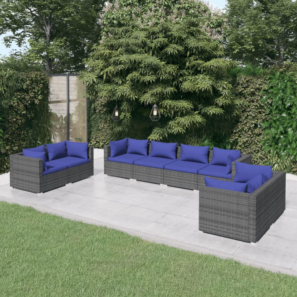 9-Tlg. Garten-Lounge-Set Mit Kissen Poly Rattan Schwarz