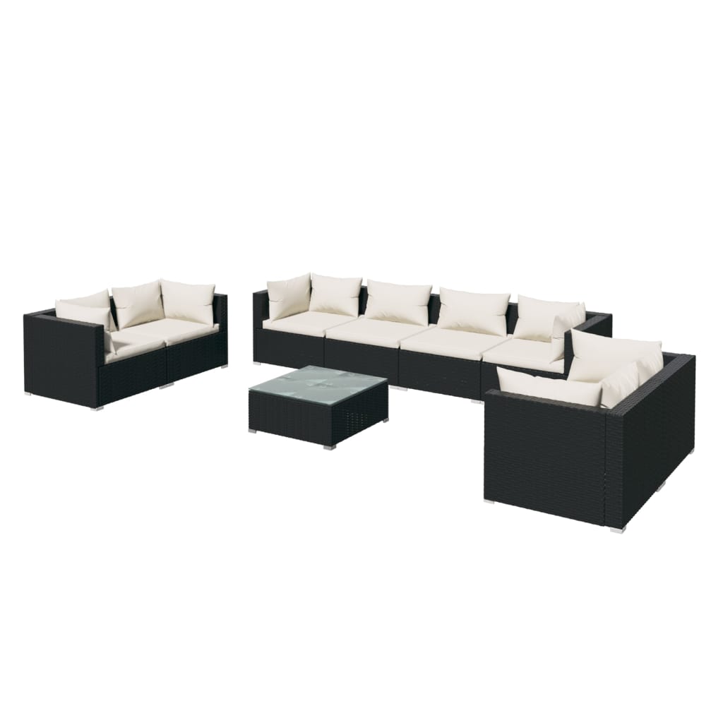 9-Tlg. Garten-Lounge-Set Mit Kissen Poly Rattan Schwarz