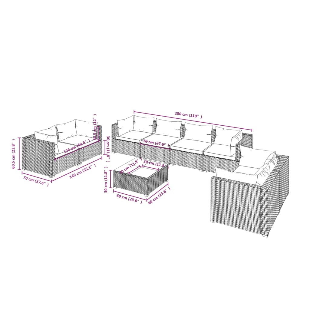 9-Tlg. Garten-Lounge-Set Mit Kissen Poly Rattan Schwarz