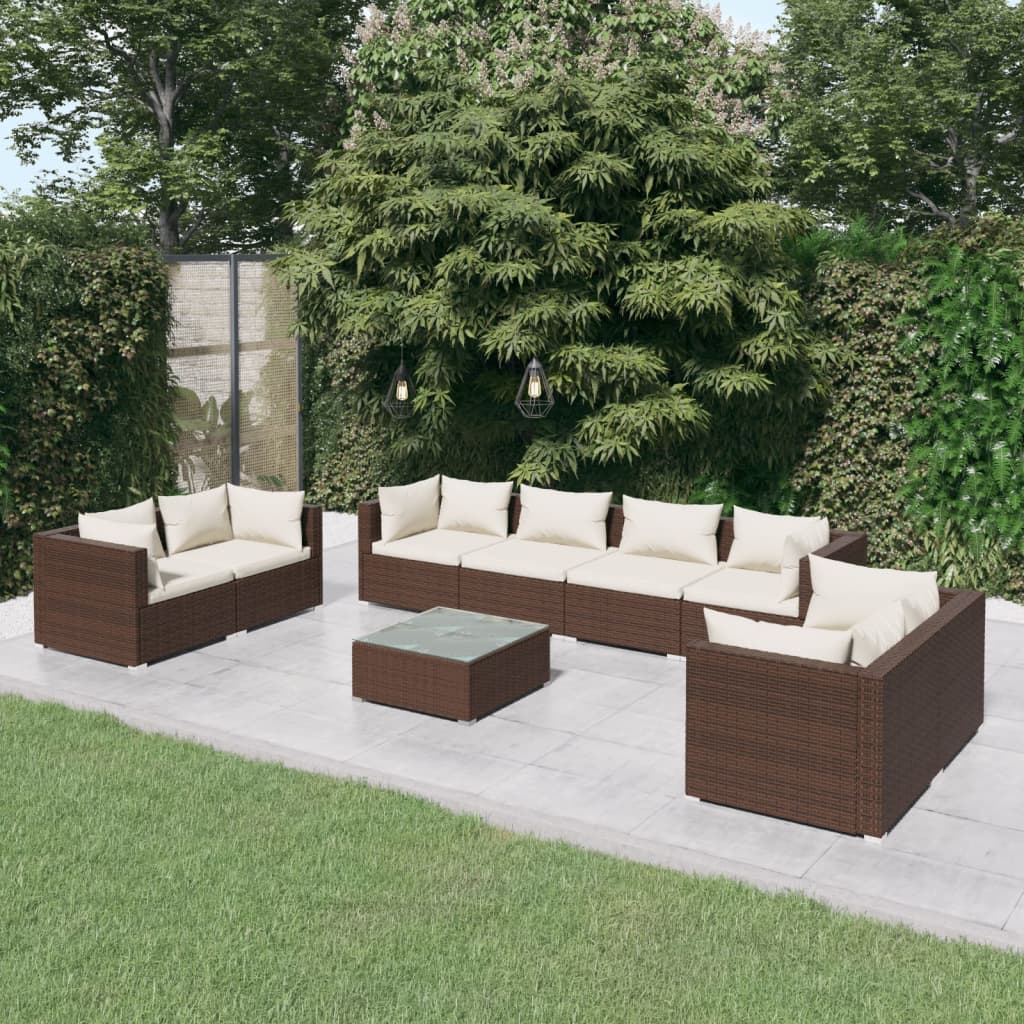 9-Tlg. Garten-Lounge-Set Mit Kissen Poly Rattan Schwarz