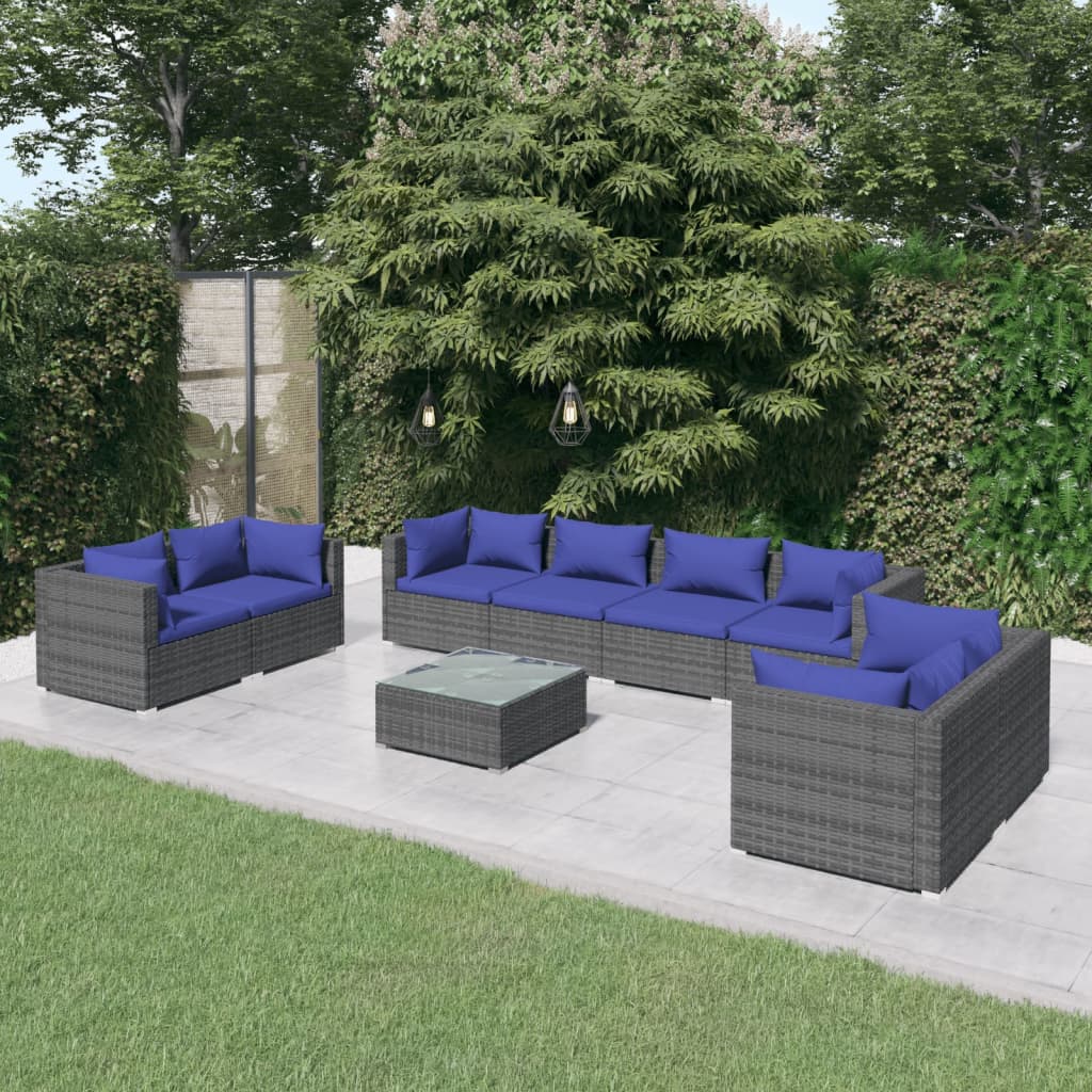 9-Tlg. Garten-Lounge-Set Mit Kissen Poly Rattan Schwarz