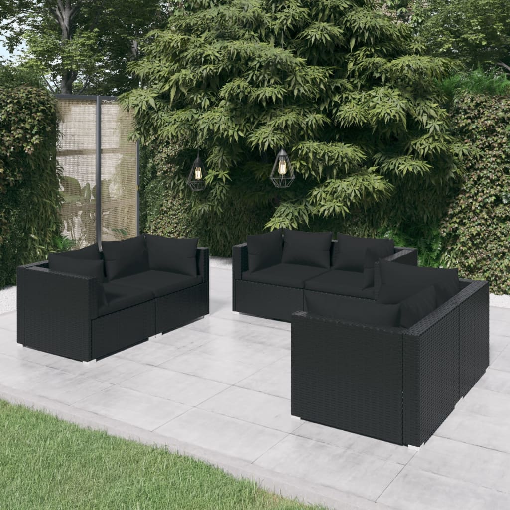 9-Tlg. Garten-Lounge-Set Mit Kissen Poly Rattan Schwarz