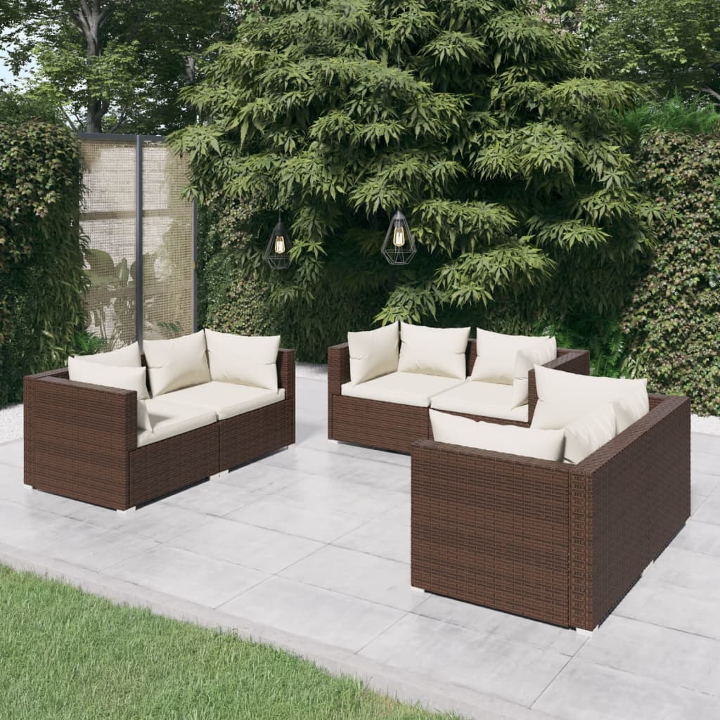 9-Tlg. Garten-Lounge-Set Mit Kissen Poly Rattan Schwarz