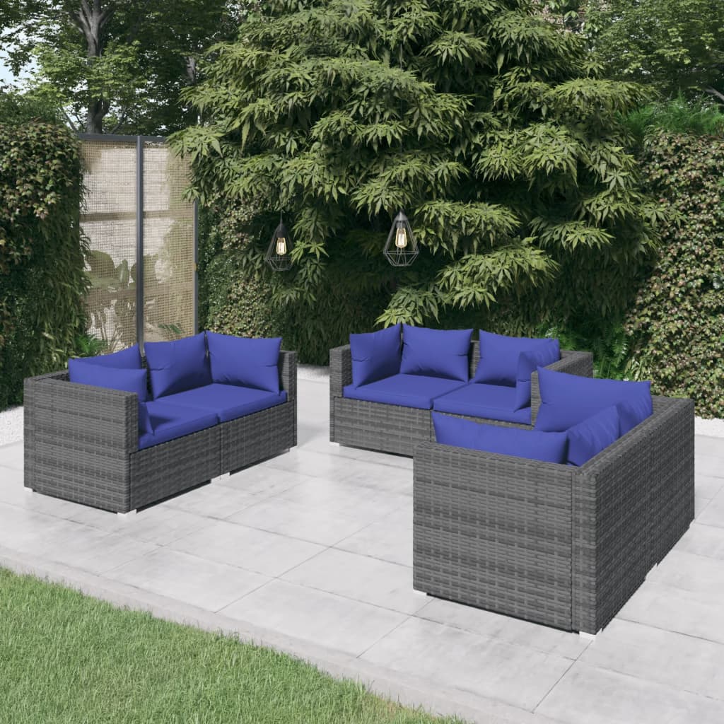 9-Tlg. Garten-Lounge-Set Mit Kissen Poly Rattan Schwarz