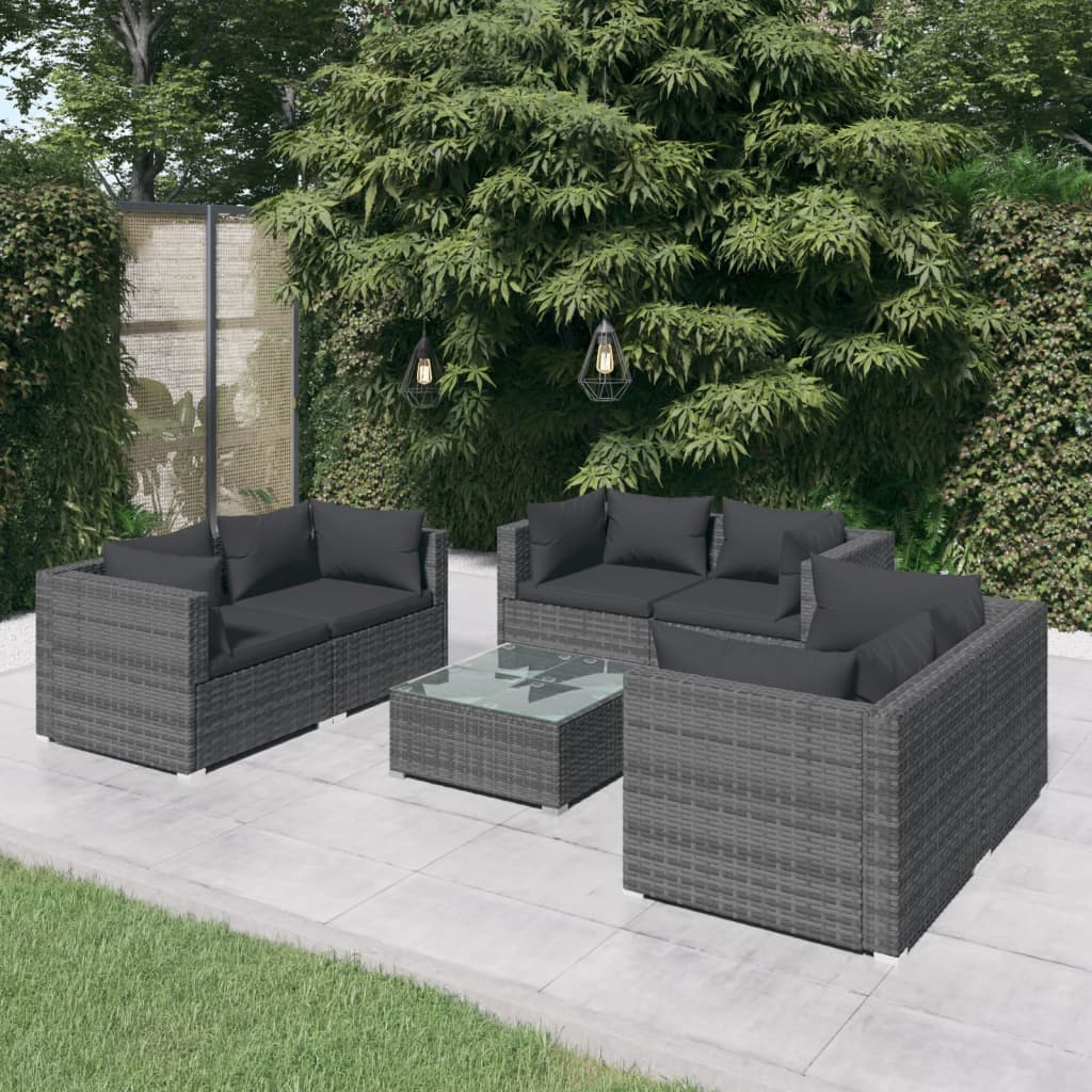 9-Tlg. Garten-Lounge-Set Mit Kissen Poly Rattan Schwarz