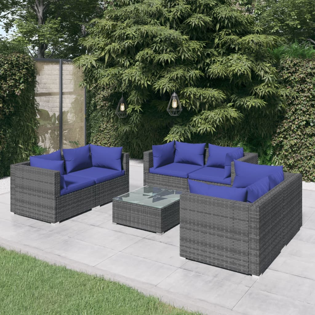 9-Tlg. Garten-Lounge-Set Mit Kissen Poly Rattan Schwarz