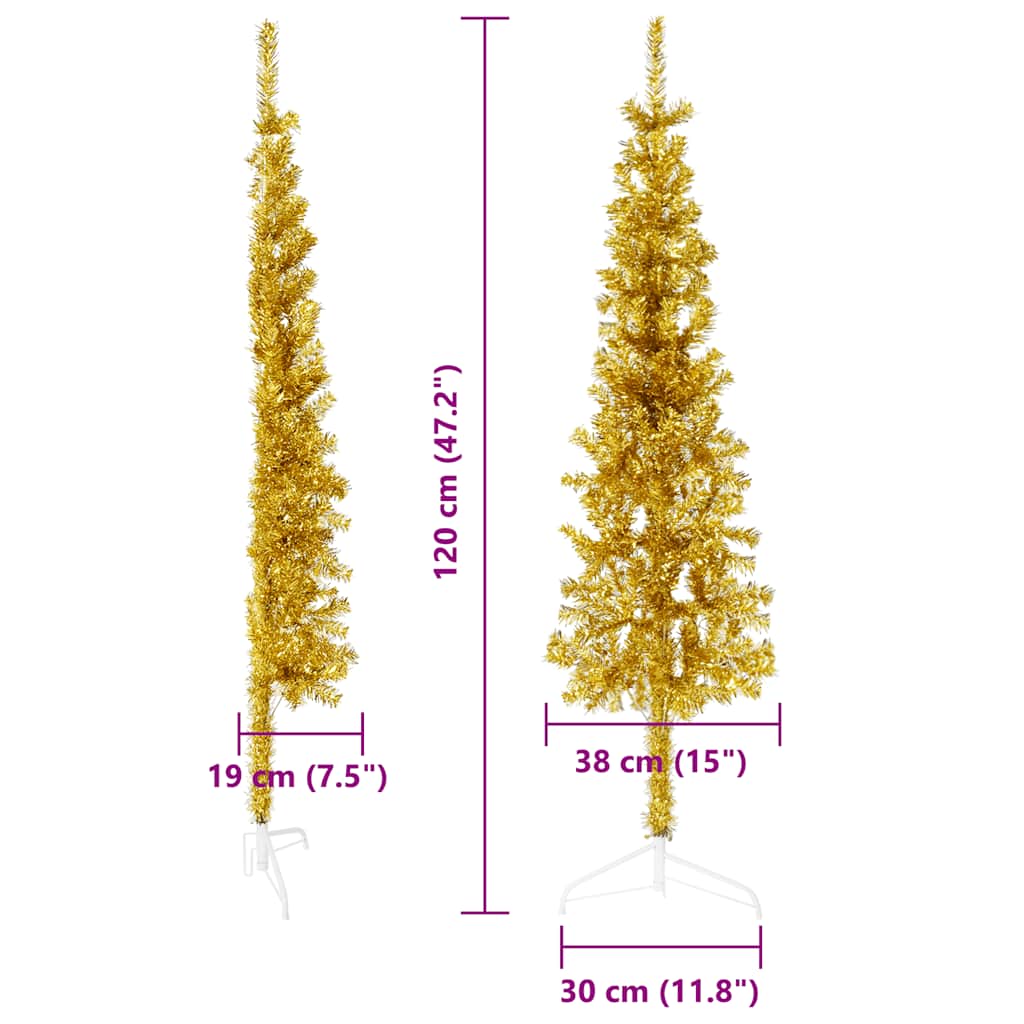 Künstlicher Halb-Weihnachtsbaum Mit Ständer Schlank Gold