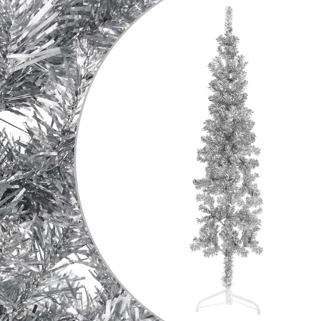 Künstlicher Halb-Weihnachtsbaum Ständer Schlank N Silber
