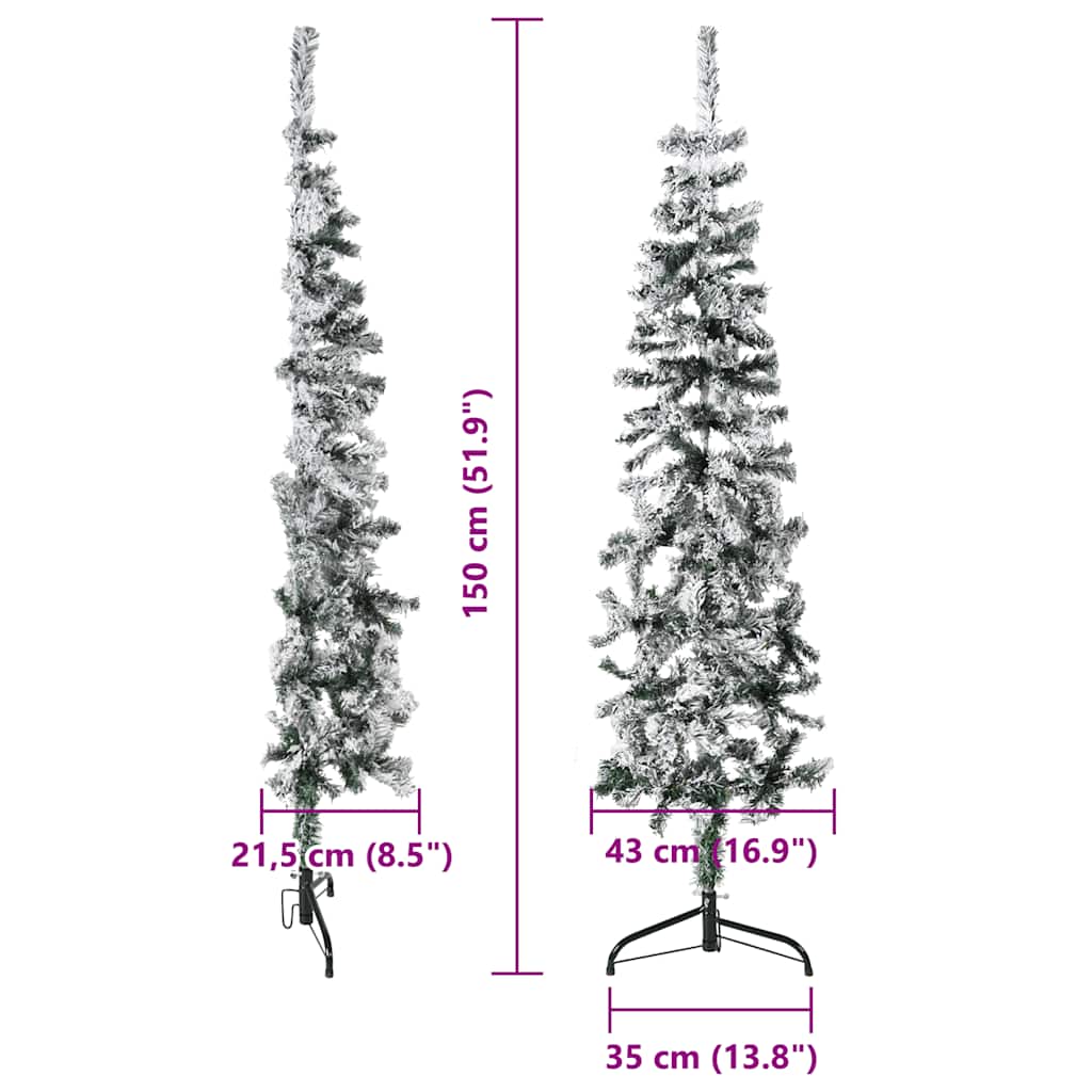 Künstlicher Halb-Weihnachtsbaum Mit Schnee Schlank Weiß Und Grün