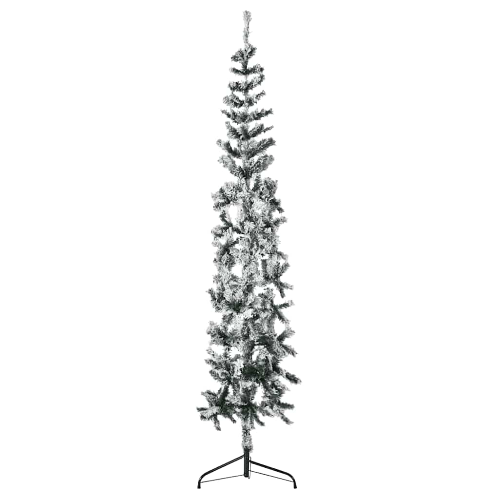 Künstlicher Halb-Weihnachtsbaum Mit Schnee Schlank Weiß Und Grün