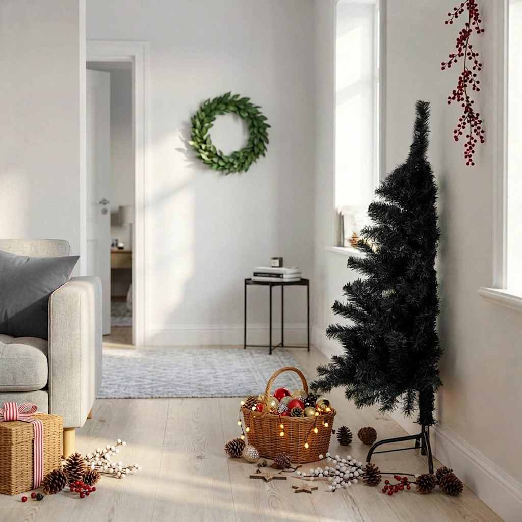 Künstlicher Halb-Weihnachtsbaum Mit Ständer 150 Cm Pvc Schwarz