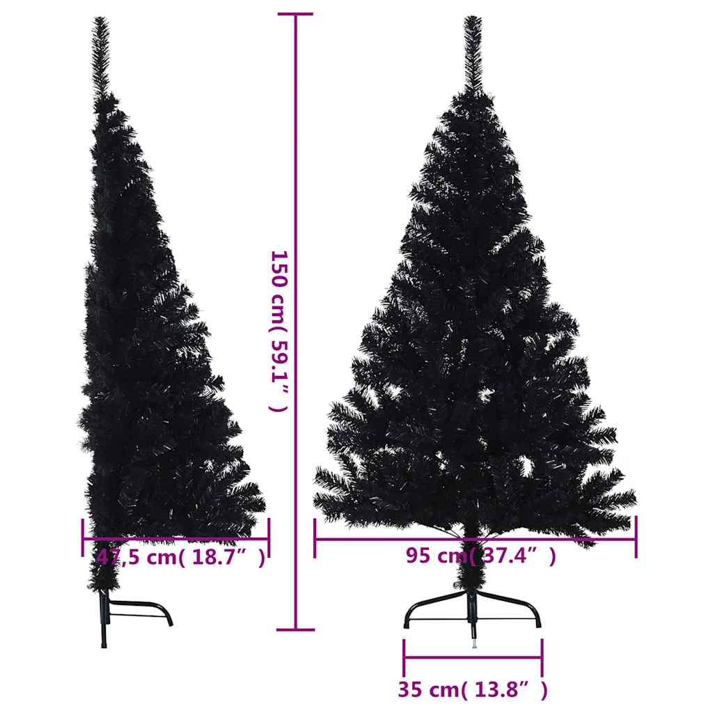 Künstlicher Halb-Weihnachtsbaum Mit Ständer 150 Cm Pvc Schwarz