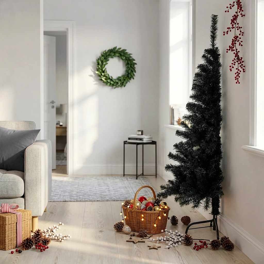 Künstlicher Halb-Weihnachtsbaum Mit Ständer 150 Cm Pvc Schwarz