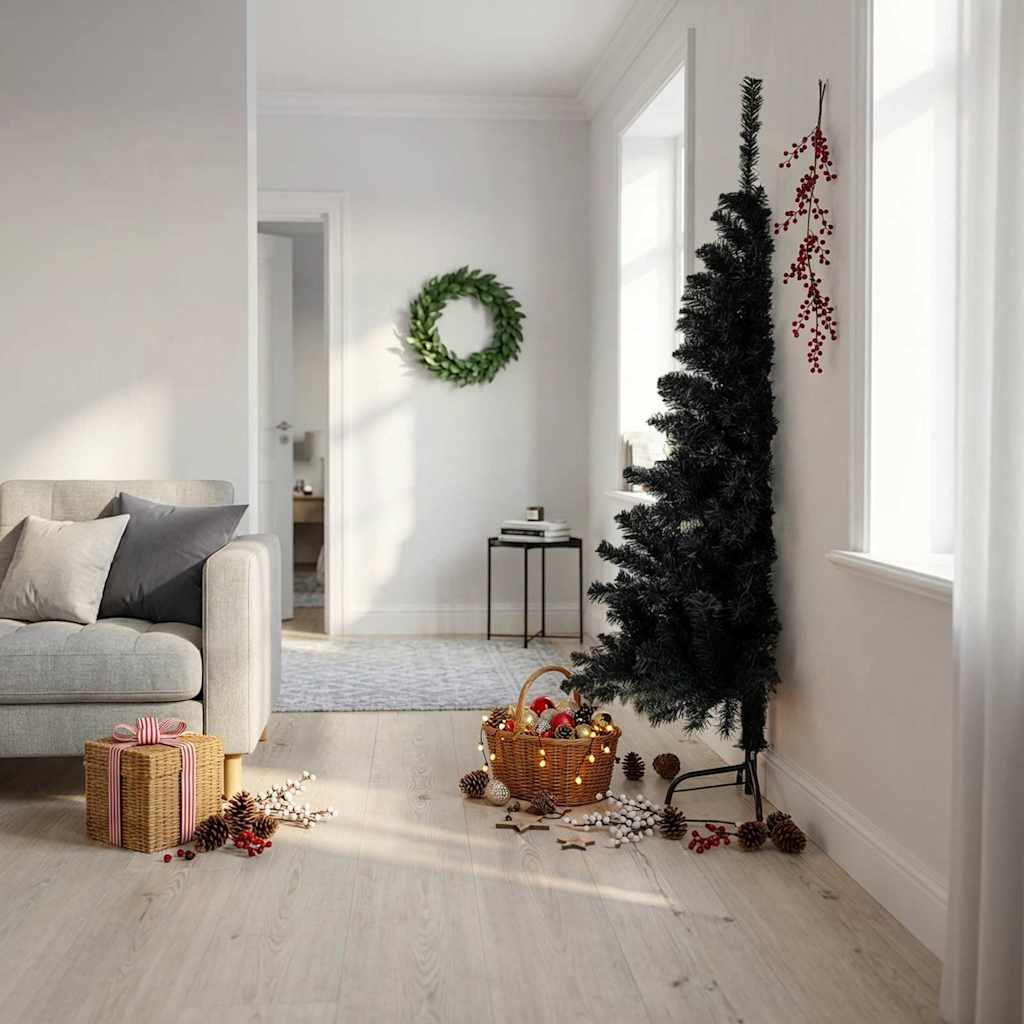 Künstlicher Halb-Weihnachtsbaum Mit Ständer 150 Cm Pvc Schwarz