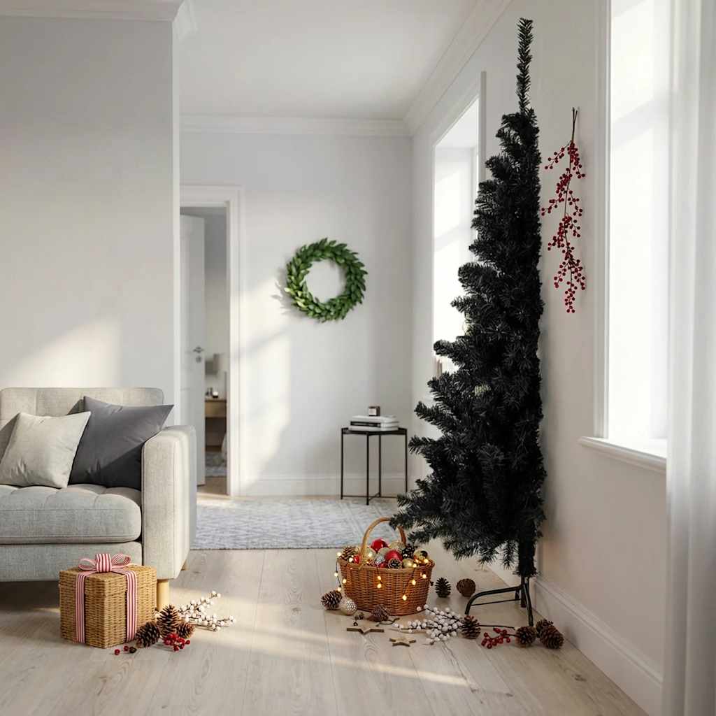 Künstlicher Halb-Weihnachtsbaum Mit Ständer 150 Cm Pvc Schwarz