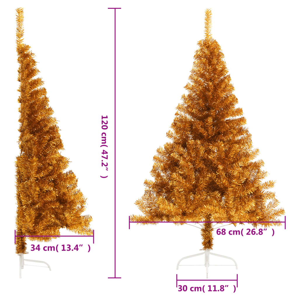 Künstlicher Halb-Weihnachtsbaum Mit Ständer 120 Cm Pet Gold