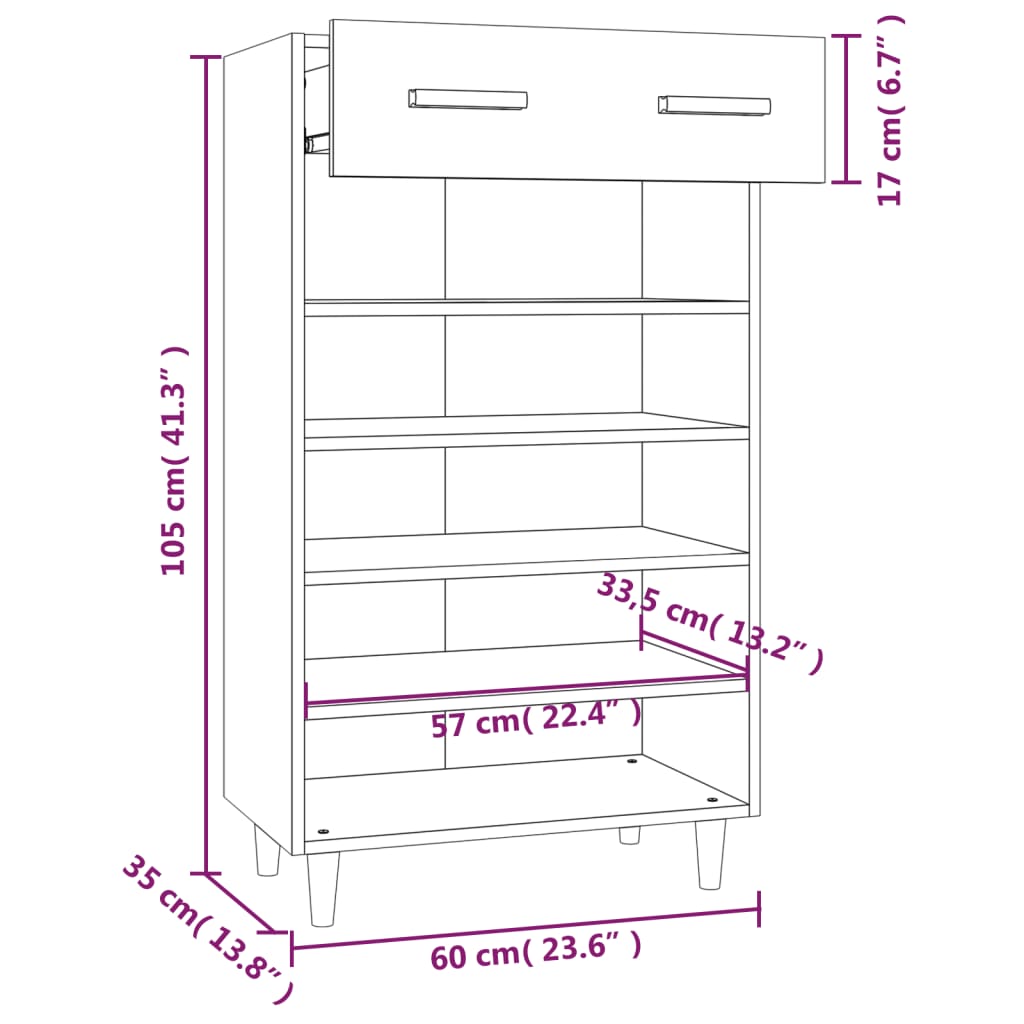 Schuhschrank Sonoma-Eiche 60X35X105 Cm Holzwerkstoff Sonoma Eiche