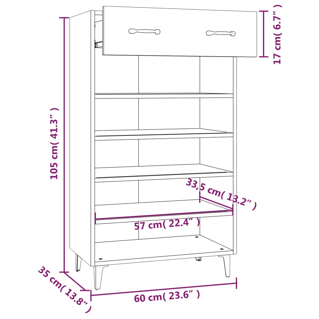 Schuhschrank 60X35X105 Cm Holzwerkstoff Weiß
