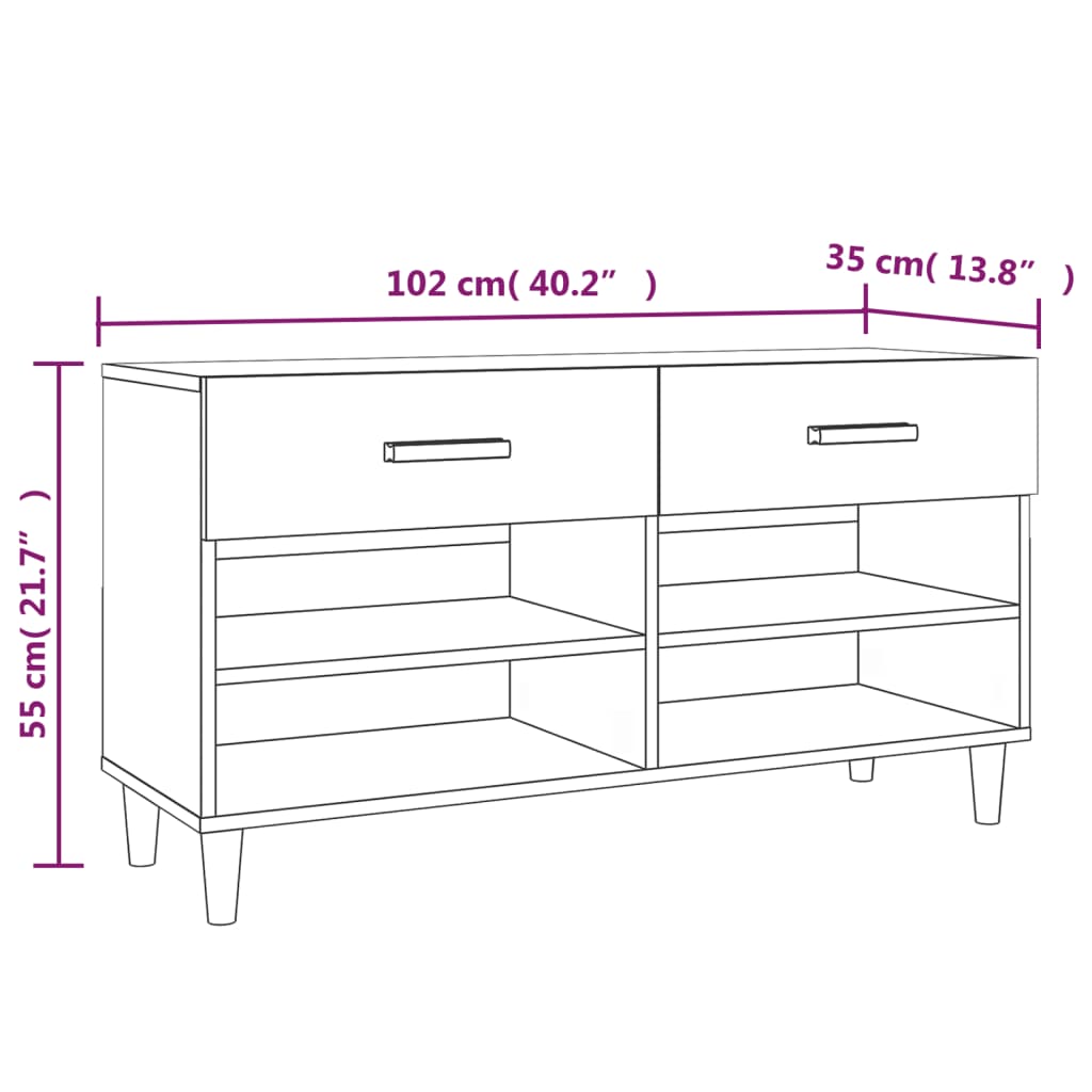 Schuhschrank 102X35X55 Cm Holzwerkstoff Betongrau